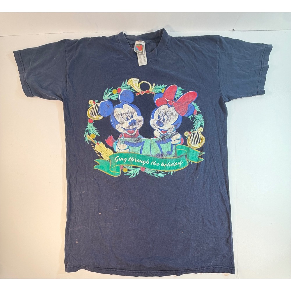 Vintage Mickey Unlimited Disney Christmas T-Shirt Navy Blue One Size Fits Most